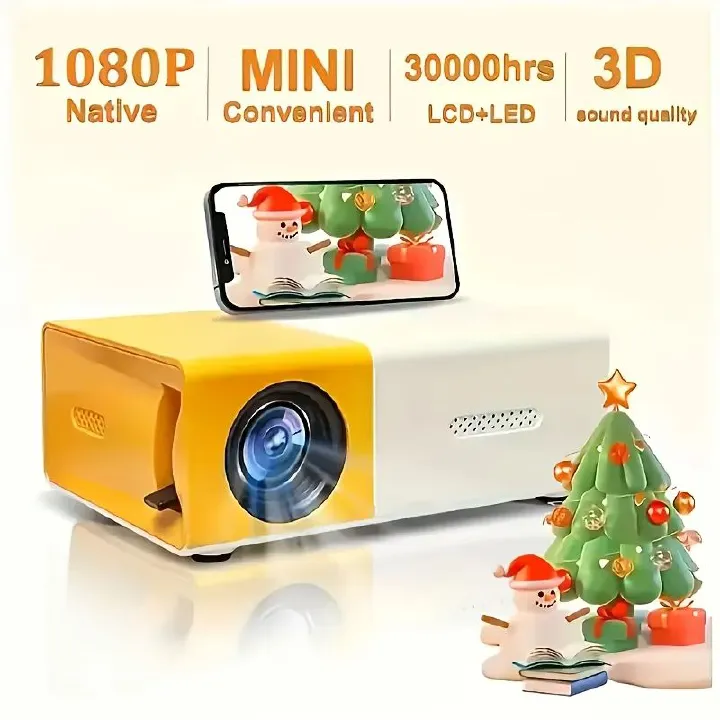 Powerful Mini Projector Portable Home Theater Powerful Native Support HDMI USB Connection Small Size for Outdoor Movie Night