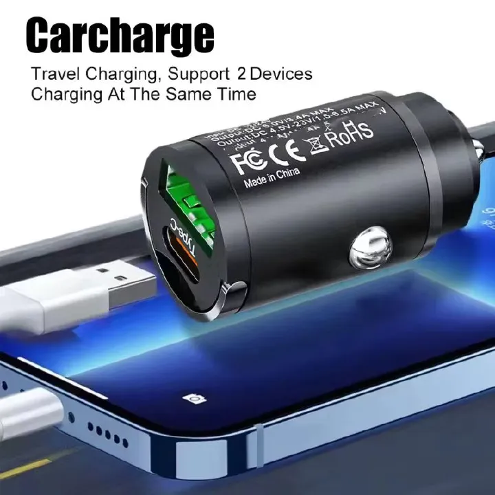 Mini 100W PD QC Pull Ring Fast Charging Car Charger USB C Car Phone Charger Adapter For iPhone Xiaomi Samsung Huawei