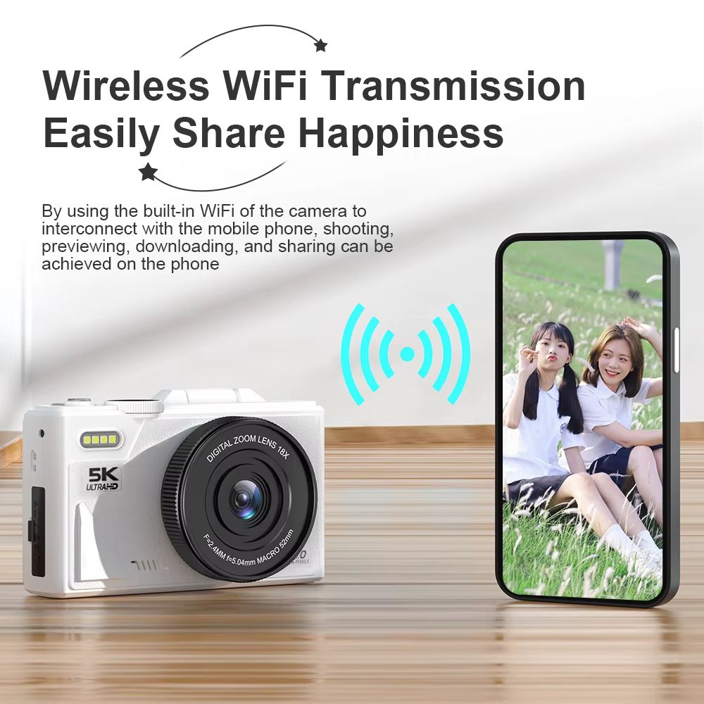 75MP Digital Camera 18X Digital Zoom 180°Flip Screen Professional Photography Flash Light AutoFocus WIFI for Ins Youtube Webcast