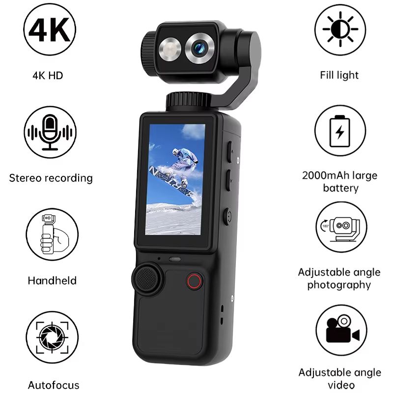 4K Handheld Sports Pocket Camera 180° Rotatable Screen WiFi Built-in Fill Light 2000mAh Motion Cam
