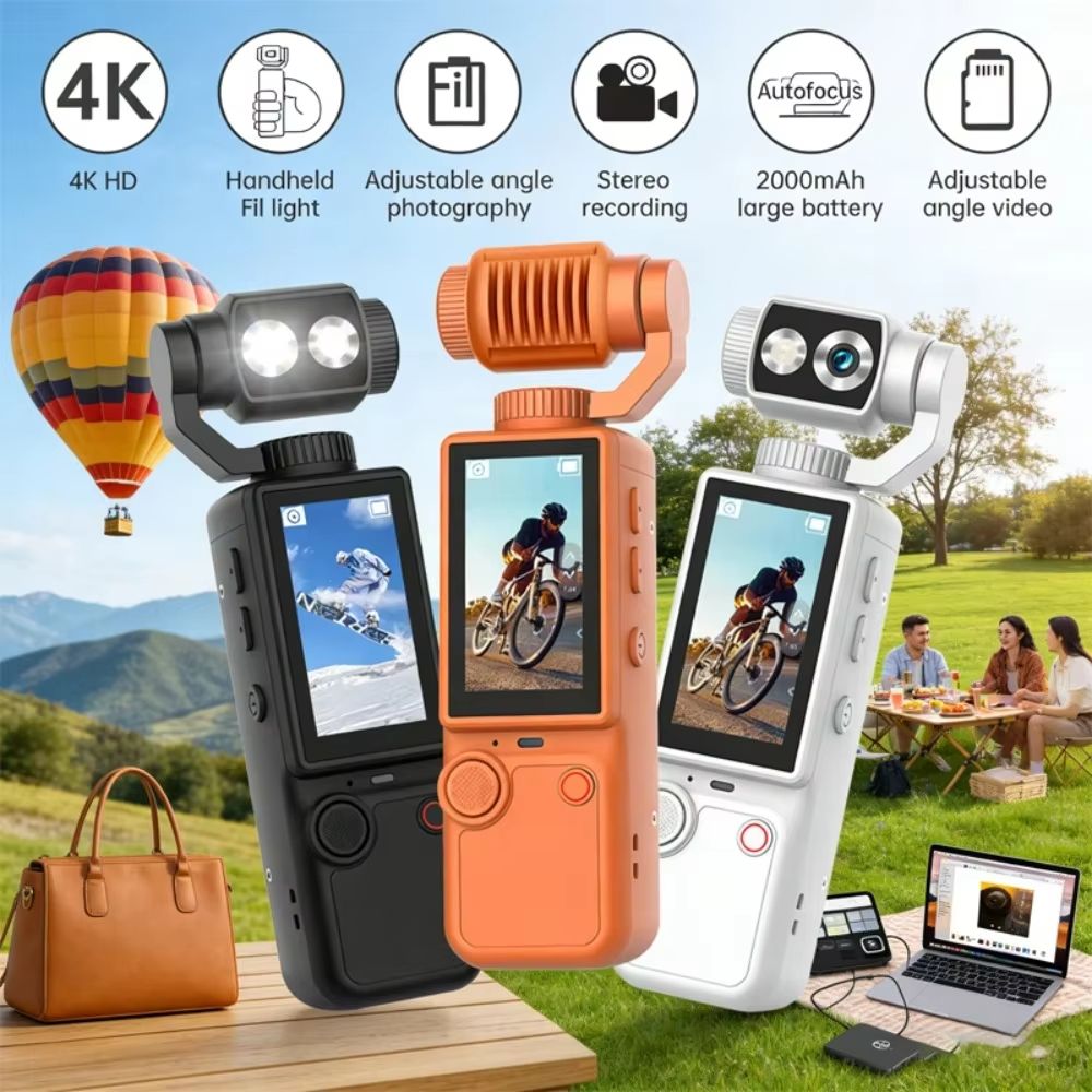4K Handheld Sports Pocket Camera 180° Rotatable Screen WiFi Built-in Fill Light 2000mAh Motion Cam