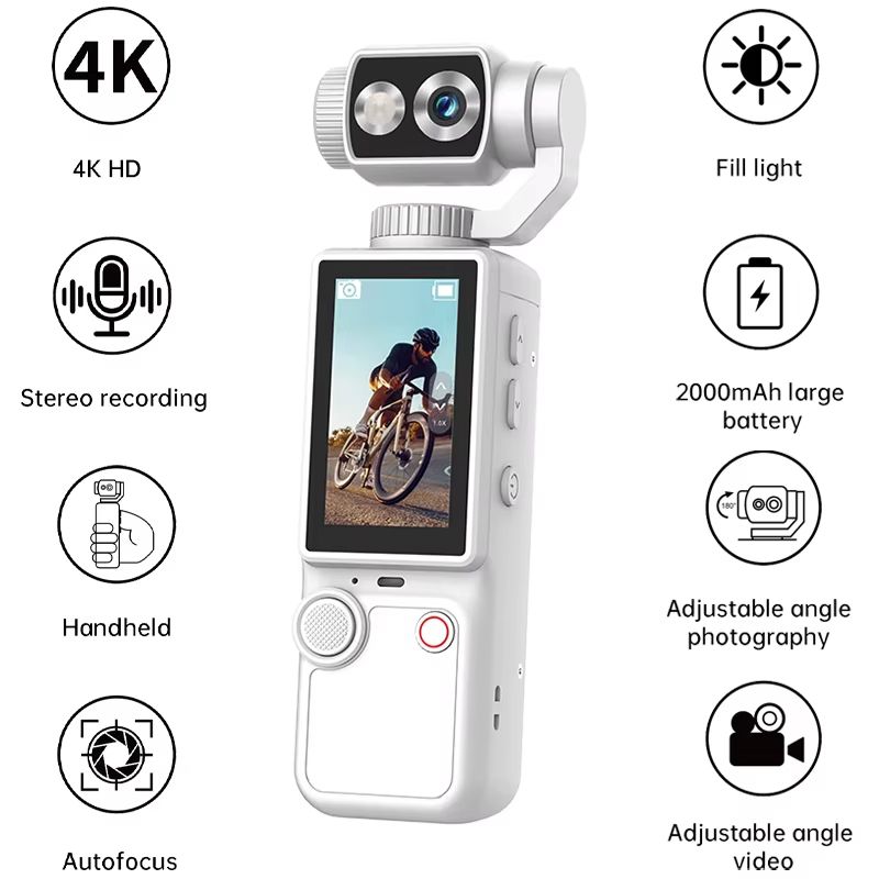 4K Handheld Sports Pocket Camera 180° Rotatable Screen WiFi Built-in Fill Light 2000mAh Motion Cam