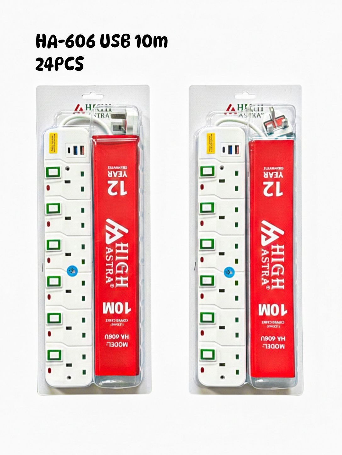 High Astra Way Socket Power Extension Cable with 2 USB Charging Ports 3cm,5cm, 10cm