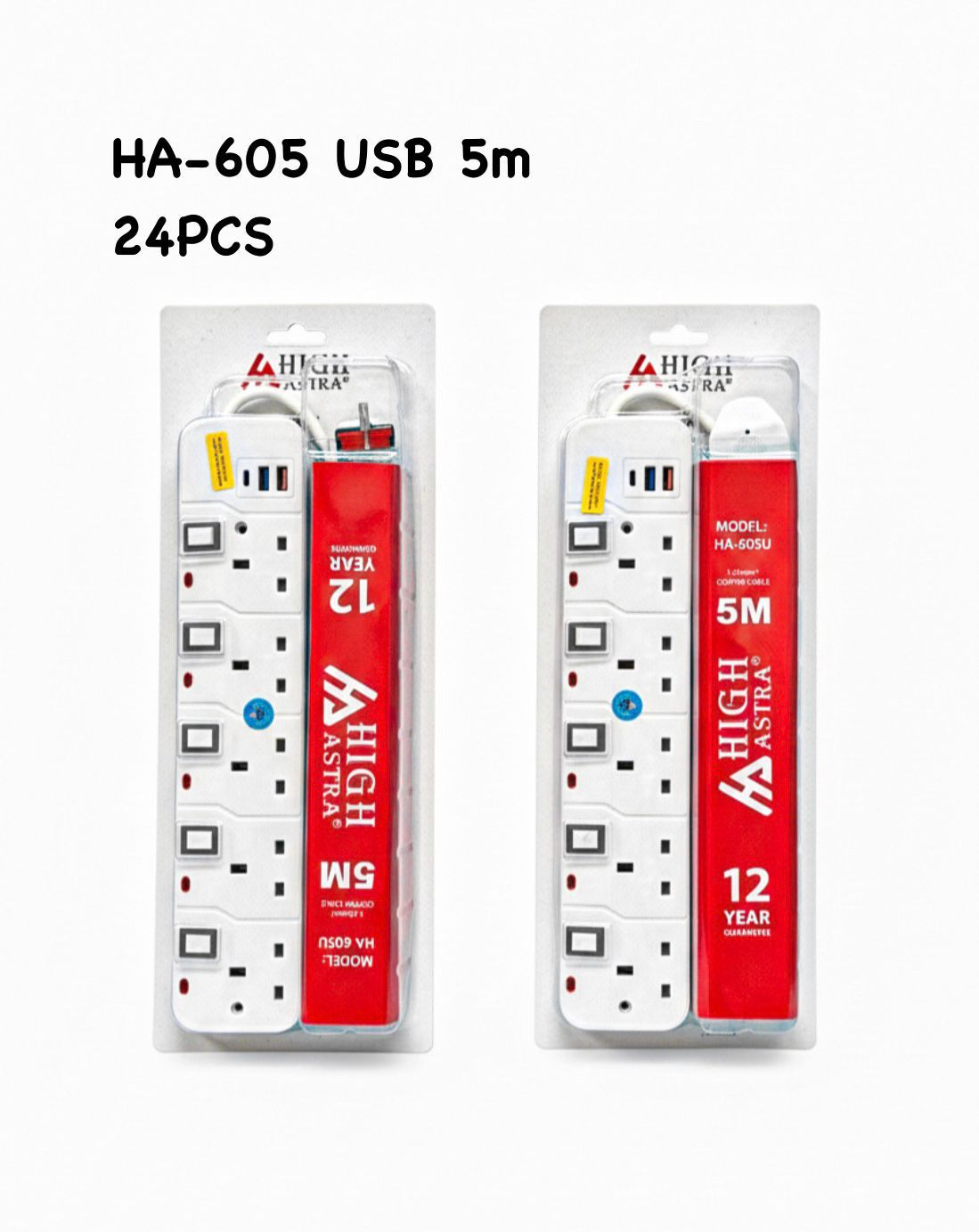 High Astra Way Socket Power Extension Cable with 2 USB Charging Ports 3cm,5cm, 10cm