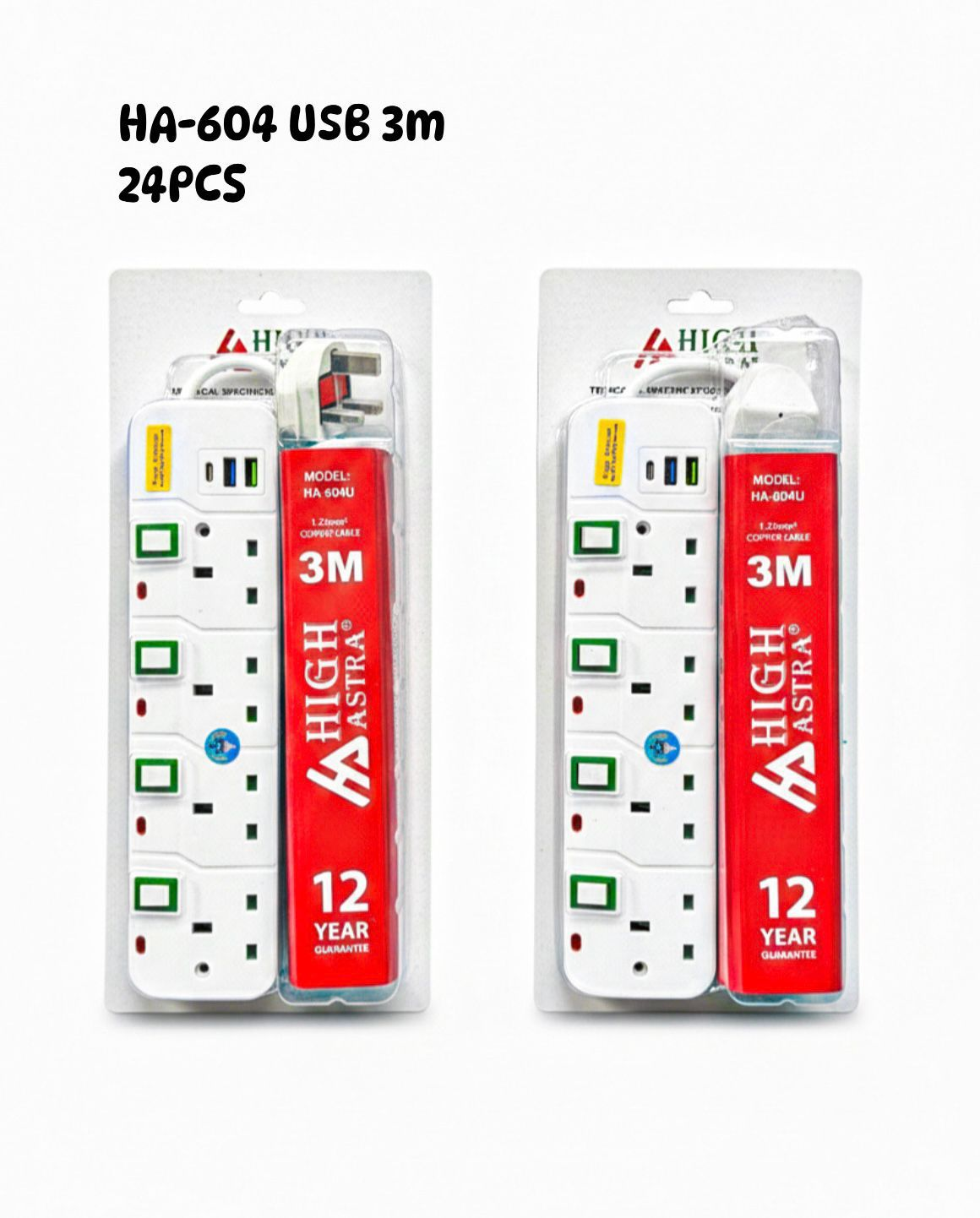 High Astra Way Socket Power Extension Cable with 2 USB Charging Ports 3cm,5cm, 10cm