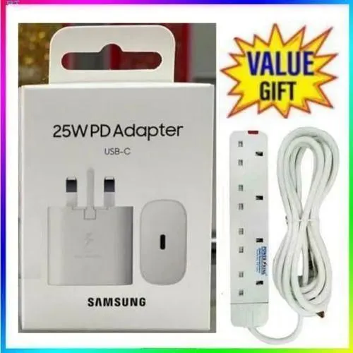 4Way Power Extension + FREE Original Samsung 25W PD SuperFast USB C - TYPE C Charger Header for Galaxy A17,A16,A07,A06,A26,A15,A25,A05,A05S,A06,S23FE With Type C Outp