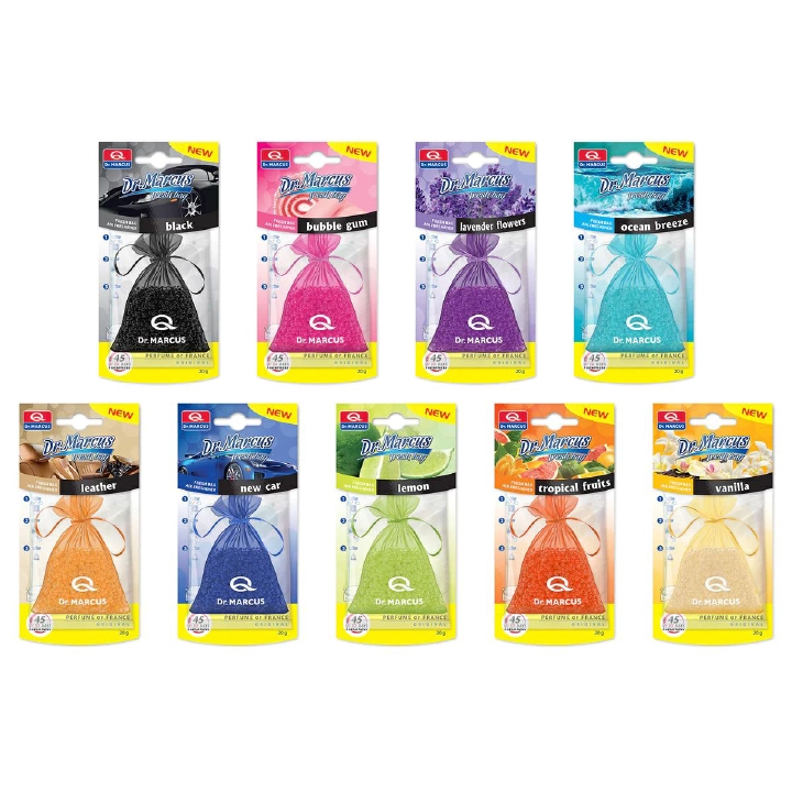 Dr Marcus Fresh Bag Air Freshener - Upto 45 Days Freshness - New Car, Ocean Breeza, Vanilla, Red Fruits, Leather, Black Perfume of France Original