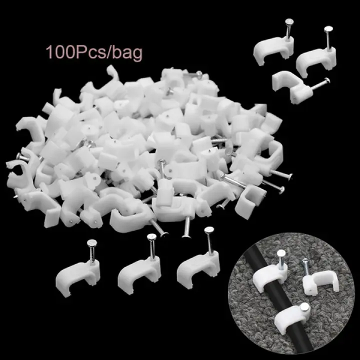 100pcs 10mm Square Steel Nail Cable Wire Wall Hanging Screw Clips Cable Clips