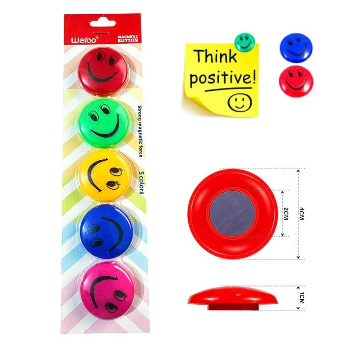 Pack of 5 (30mm) Colorful Emoji Magnets for Magnetic White Boards Fridge Magnets, Notice Board/Planning Magnet Buttons- Stick Notes, Photos, Charts and More