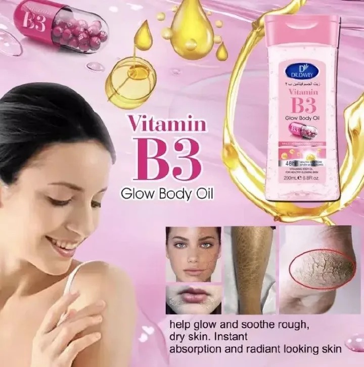 Dr Davey Vitamin B3 GLOWING & Brightening Body Oil. Moisturizes, Glows, Evens the skin tone, Soothes Rough & Dry skin & Gives a radiant looking skin.
