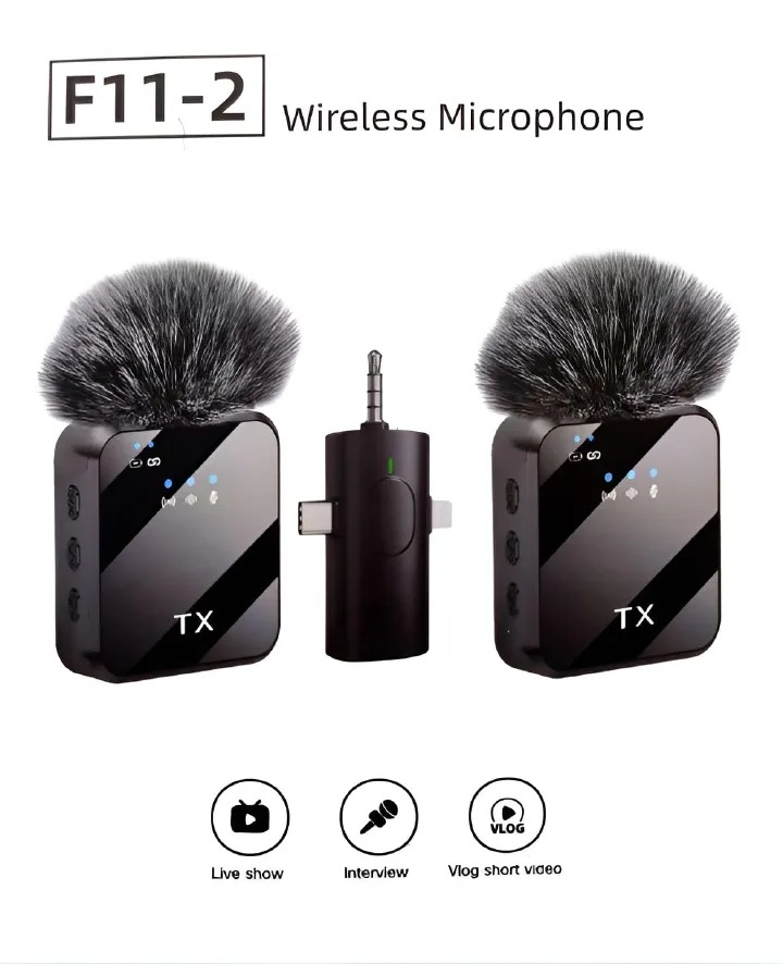 F11-2 3 in 1 Wireless Microphone, Noise Cancellation Wireless Mic for Youtubers, Video Recording, Facebook, Compatible with Type-C Android/iPhone/Cameras/Laptop