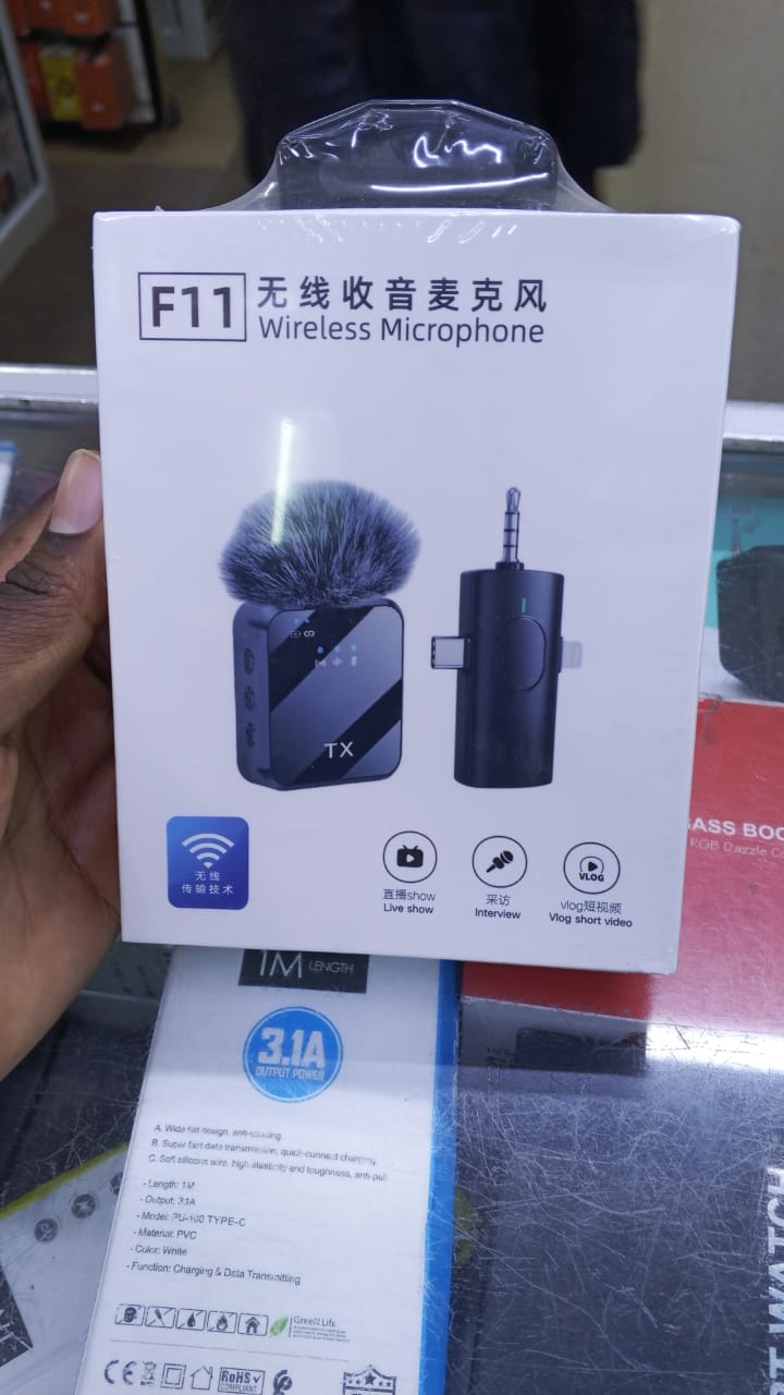 F11-2 3 in 1 Wireless Microphone, Noise Cancellation Wireless Mic for Youtubers, Video Recording, Facebook, Compatible with Type-C Android/iPhone/Cameras/Laptop