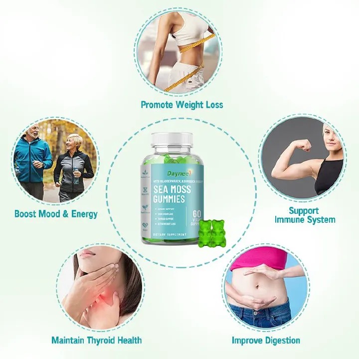 Sea Moss Gummies With Bladderwrack & Burdock Root Highly Effective Anti-Aging, Cardiovascular Health, Cholesterol Support, Energy Support, Immune Support Gummies