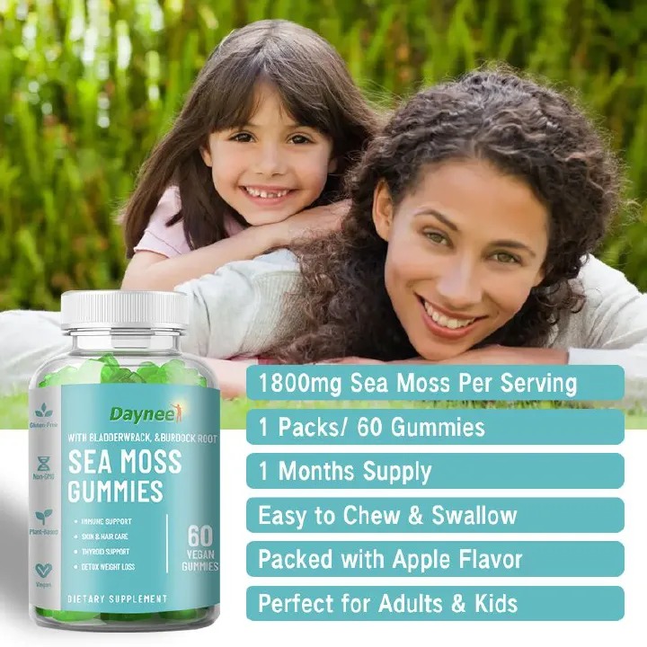 Sea Moss Gummies With Bladderwrack & Burdock Root Highly Effective Anti-Aging, Cardiovascular Health, Cholesterol Support, Energy Support, Immune Support Gummies