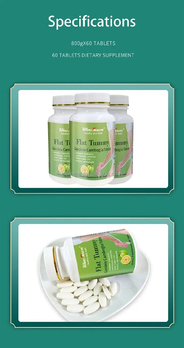 Flat Tummy Tablet With Garcinia Cambogia (800mg) Wins Town Flat Tummy Pills Garcinia Cambogia 60 Capsules Burns Tummy, Suppresses Appetite, and Boosts Metabolism High Quality Effective Flat Tummy