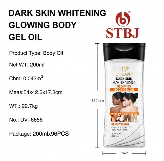 Dr. Davey Dark Skin Whitening Glowing Body Gel Oil, Brightening & Moisturizing Skin Care Gel with Triple Whitening Complex for Even Tone, Smooth Radiant Skin 200ml