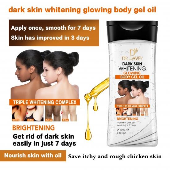 Dr. Davey Dark Skin Whitening Glowing Body Gel Oil, Brightening & Moisturizing Skin Care Gel with Triple Whitening Complex for Even Tone, Smooth Radiant Skin 200ml