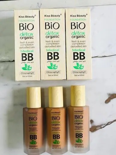 Kiss Beauty Bio Detox Organic Foundation, Medical BB Lightweight Full Coverage Makeup, Moisturizing Brightening Face Cream, Oil Control Long Lasting Natural Finish Cosmetic