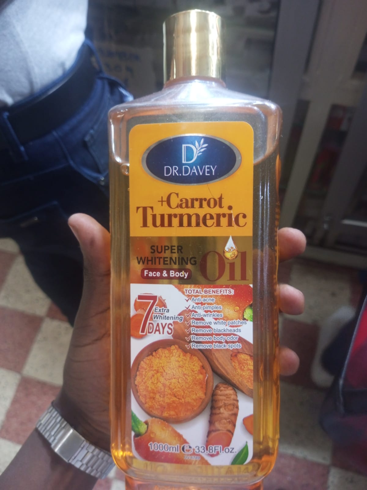 Dr Davey Carrot + Turmeric Super Whitening Face and Body Oil 1000ml | 7 Days Extra Whitening Glow | Deep Moisturizing Brightening Oil for Even Skin Tone Radiant Smooth Skin