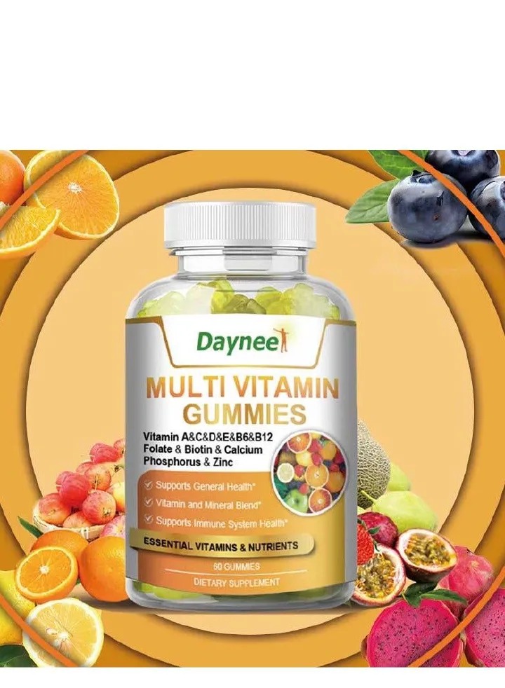 Daynee Multi Vitamin Vegan Gummy Adult Vitamins Supplement Multivitamin Gummies. Multivitamin Gummies with Calcium and Zinc Multi Vitamins ,Health Support Dietary Supplement 60 Gummies