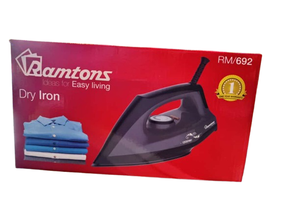 Ramtons Dry Iron RM692 – Powerful Heavy Duty Electric Iron Box, Non-Stick Soleplate, Adjustable Temperature Control, Fast Heating & Durable Design
