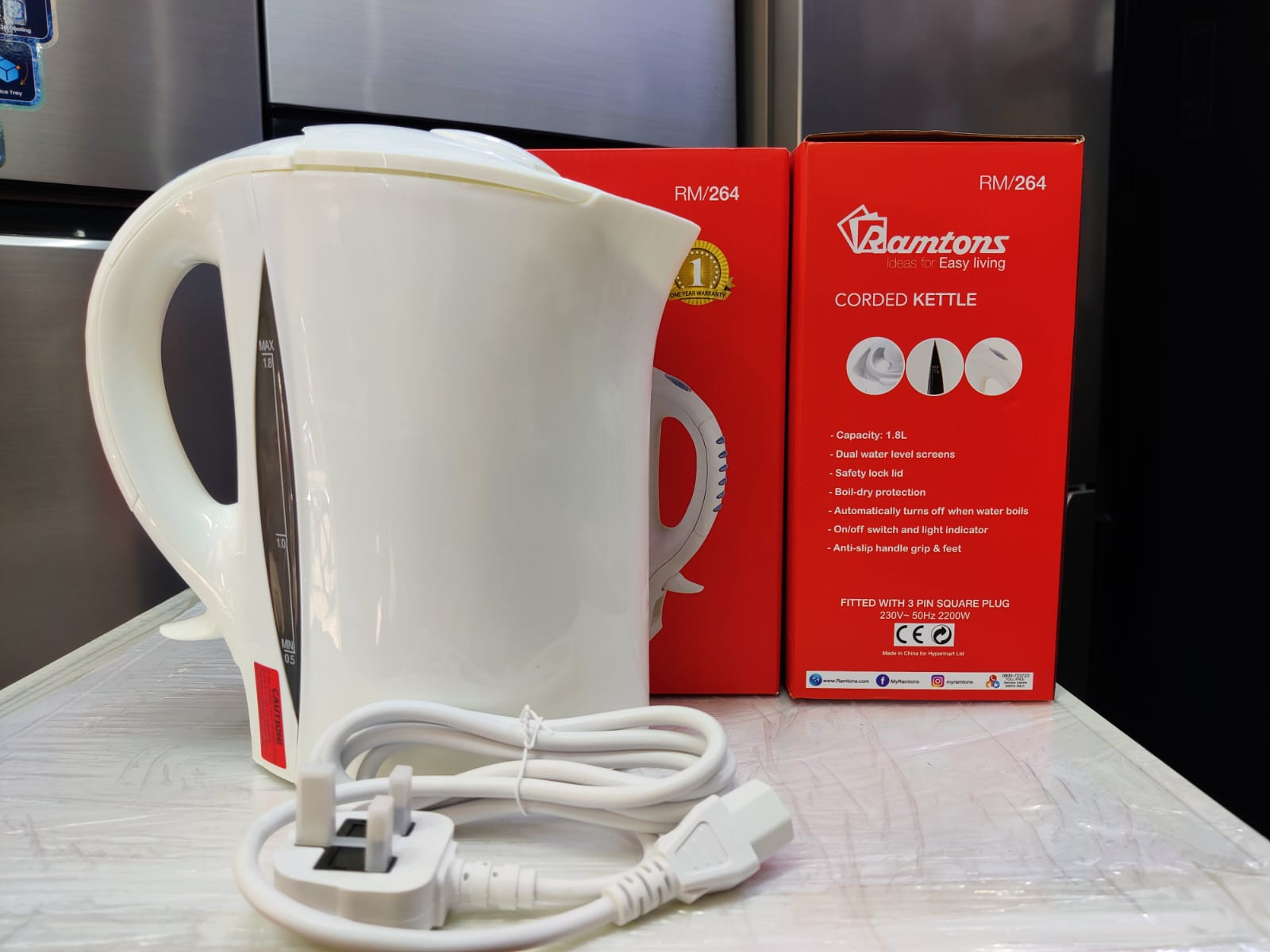 Ramtons Corded Electric Kettle 1.7L RM264 Fast Boil 2200W Kitchen Kettle with Auto Shut-Off, Boil-Dry Protection, Dual Water Level Indicator, Safety Lock Lid & Anti-Slip Base for Home & Office