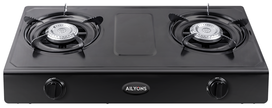 Ailyons 2 Burner Stainless Steel Gas Stove GS013-3 Tabletop Cooker with Auto Ignition, Heavy-Duty Steel Body, Energy-Efficient Whirlwind Burners & Enamel Pan Support for Fast Cooking