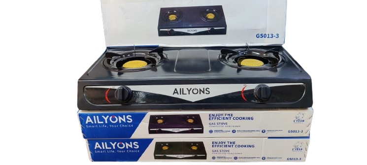 Ailyons 2 Burner Stainless Steel Gas Stove GS013-3 Tabletop Cooker with Auto Ignition, Heavy-Duty Steel Body, Energy-Efficient Whirlwind Burners & Enamel Pan Support for Fast Cooking