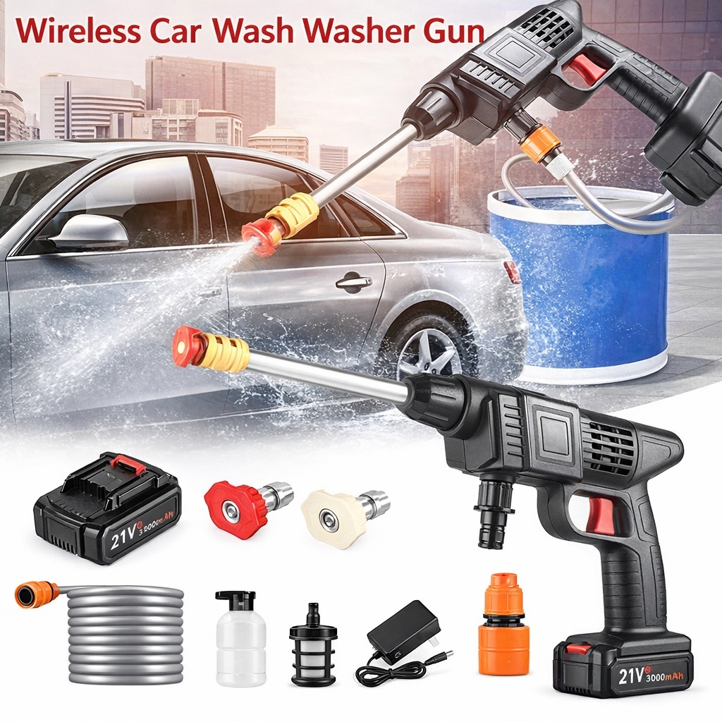 High-Pressure Wireless Car Wash Spray Gun with Rechargeable Lithium Battery – Portable & Powerful
