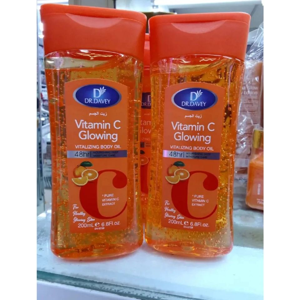 Dr. Davey Vitamin C Glowing Body Oil 200ml – Brightening & Nourishing Moisturizing Oil with Pure Vitamin C Extract for Healthy Radiant Skin, 48H Moisture