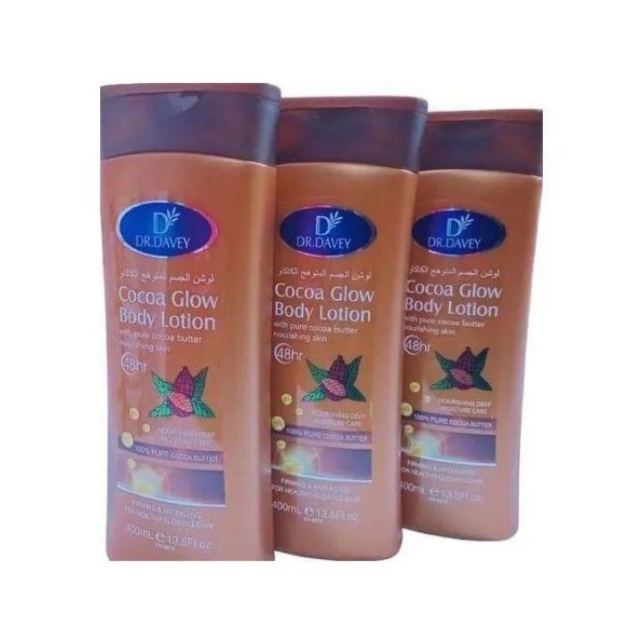Dr Davey Cocoa Glow Body Lotion 400ml – 48Hr Deep Moisture with 100% Pure Cocoa Butter, Firming & Anti-Aging Skin Care, Nourishing, Softening & Healthy Radiant Glow
