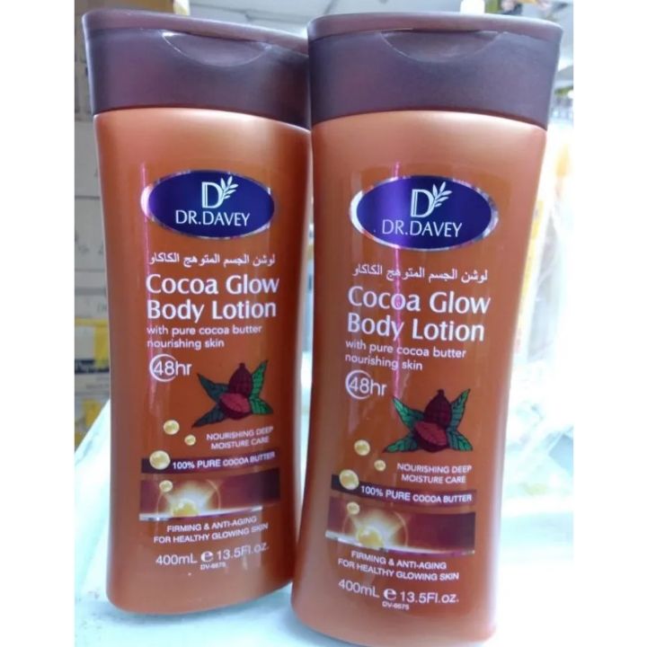 Dr Davey Cocoa Glow Body Lotion 400ml – 48Hr Deep Moisture with 100% Pure Cocoa Butter, Firming & Anti-Aging Skin Care, Nourishing, Softening & Healthy Radiant Glow