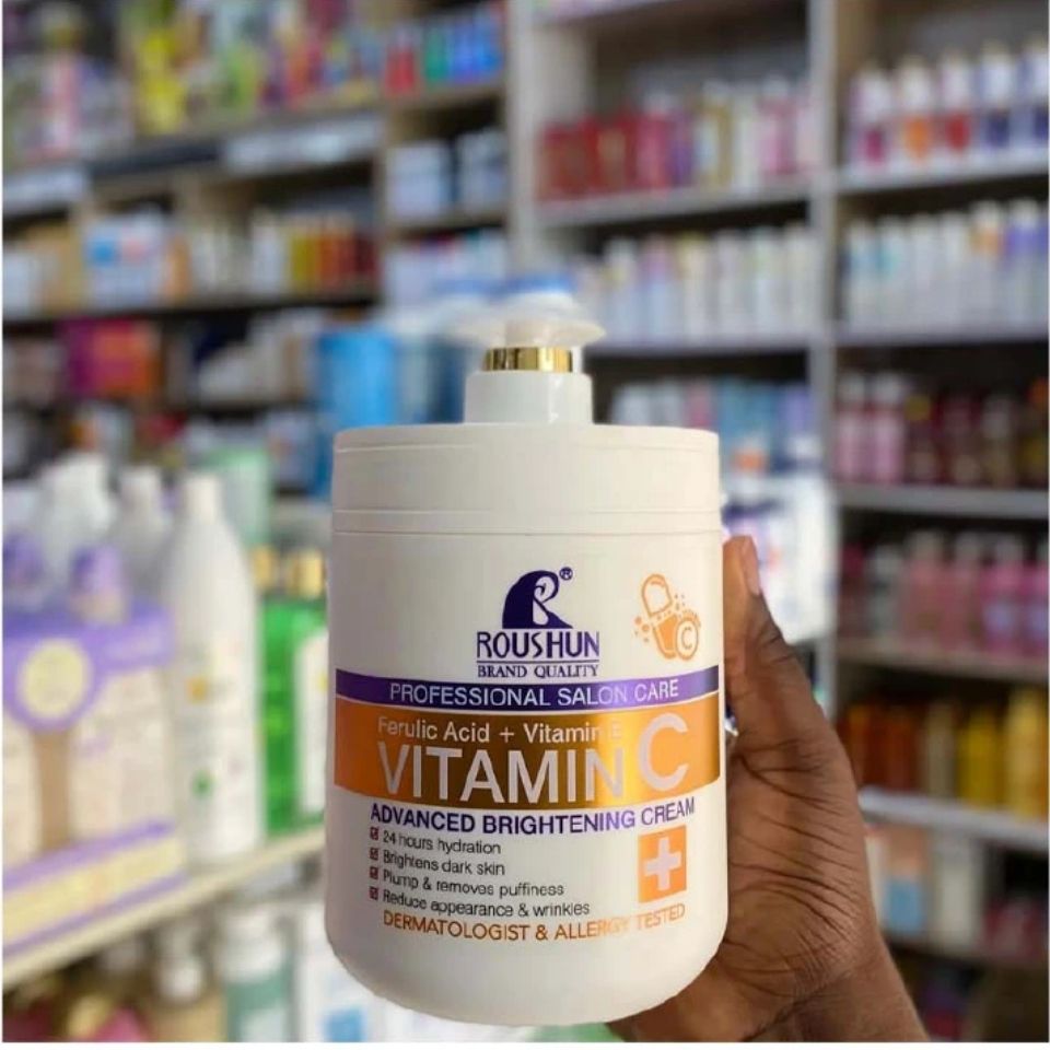 Roushun Vitamin C Brightening Cream with Ferulic Acid & Vitamin E | Professional Salon Care Face Cream, 24H Hydration, Reduces Dark Spots, Puffiness & Wrinkles, Plumping Glow Moisturizer