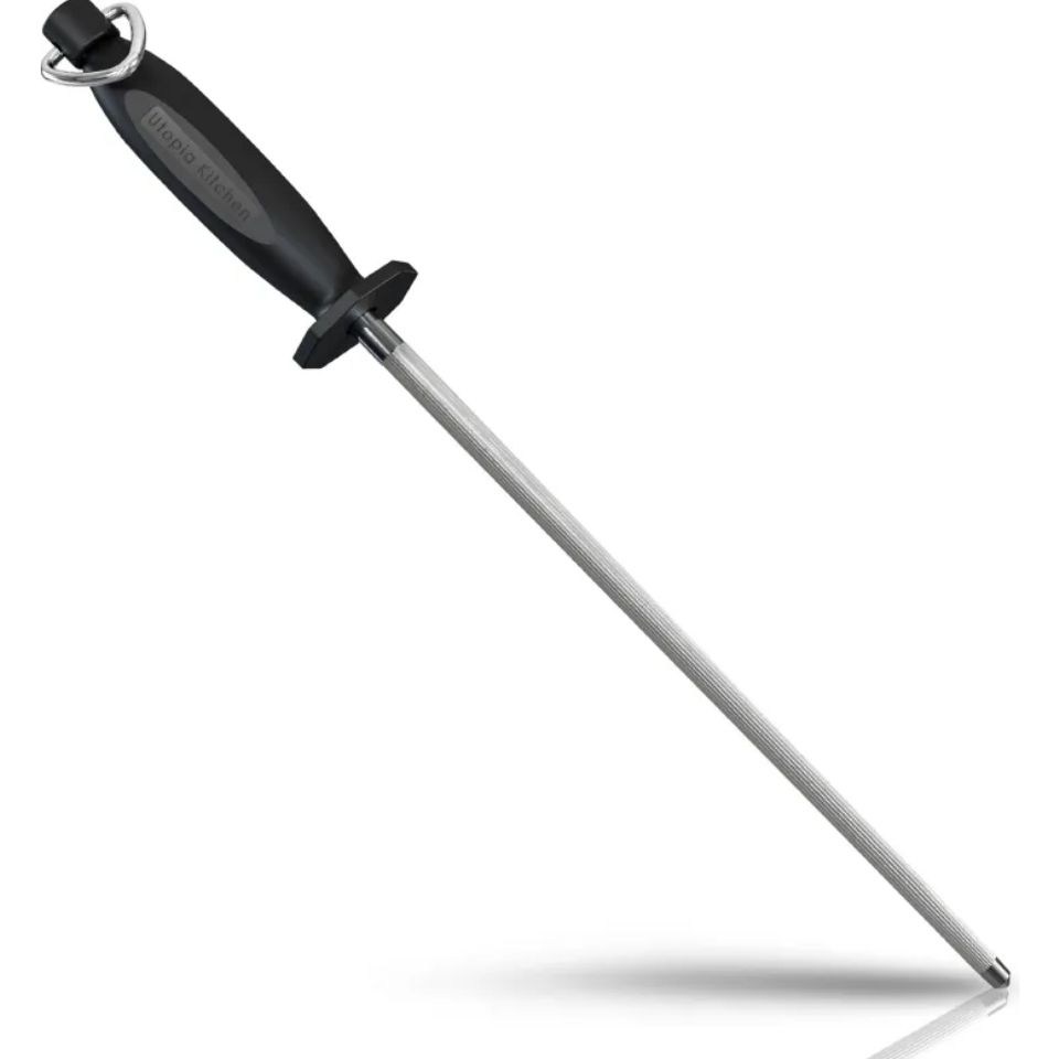 Metallic Home or Hotel Knife Sharpener Rod – Strong Steel Rod Restores Sharpness to Blunt Knives with Effective Even Sharpening, Easy Quick Touch-Ups for Kitchen