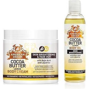 American Dream Cocoa Butter Lemon Body Cream With Kojic Acid + Lemon Body Oil Skin Brightening