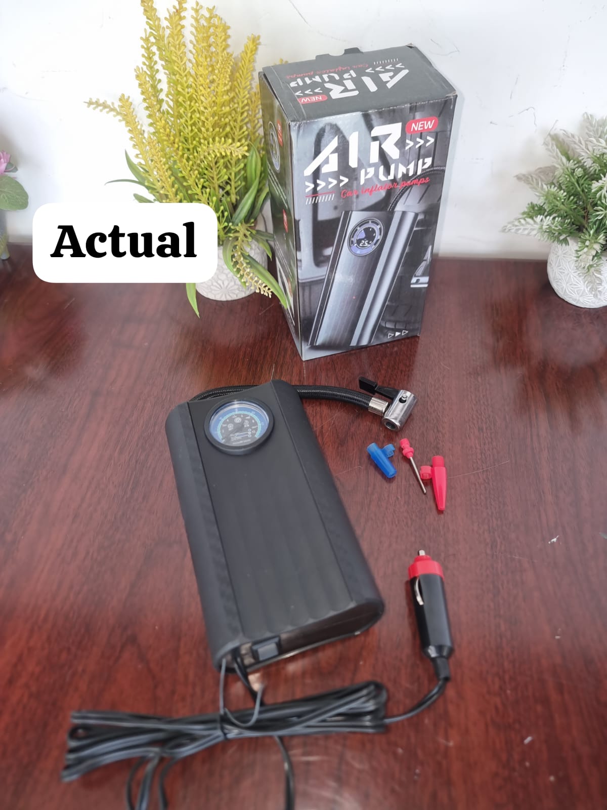 Handheld Car Inflatable Pump - Portable 12V Air Compressor with Digital Pressure Gauge and SOS Light - Black