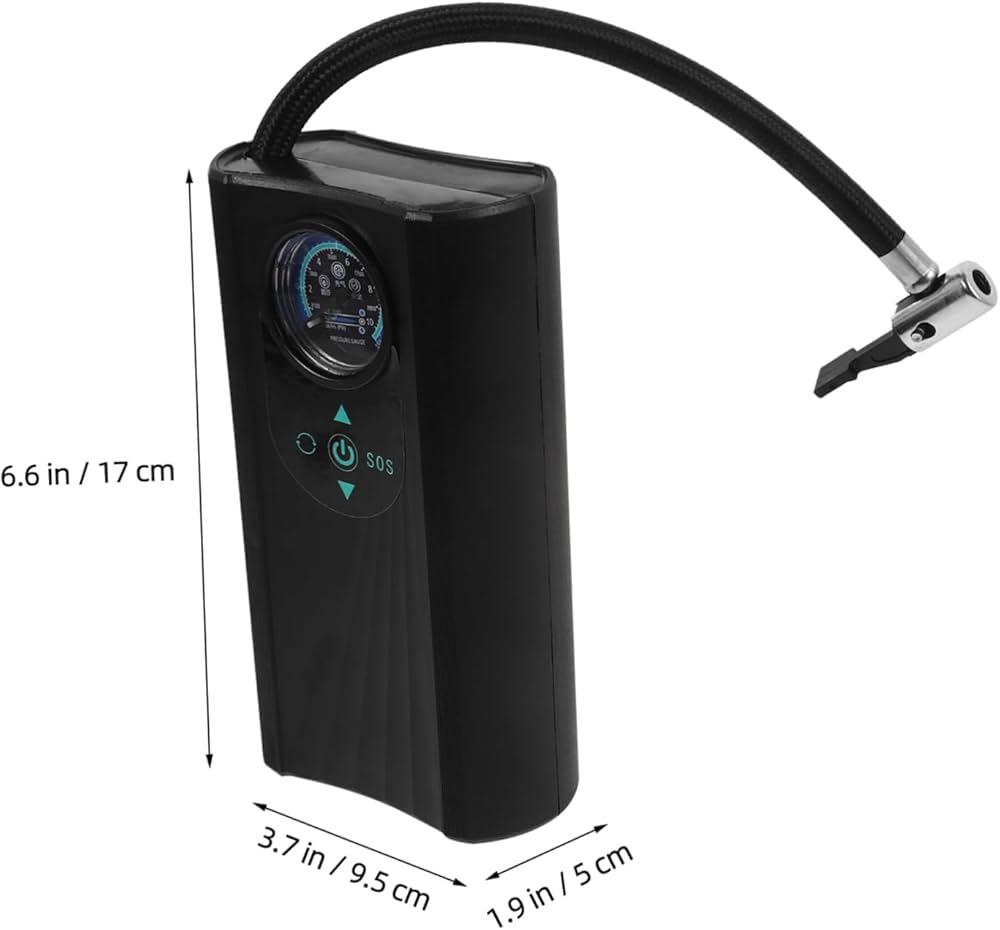 Handheld Car Inflatable Pump - Portable 12V Air Compressor with Digital Pressure Gauge and SOS Light - Black