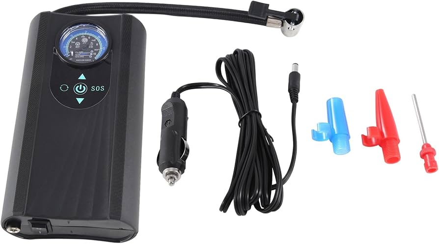 Handheld Car Inflatable Pump - Portable 12V Air Compressor with Digital Pressure Gauge and SOS Light - Black
