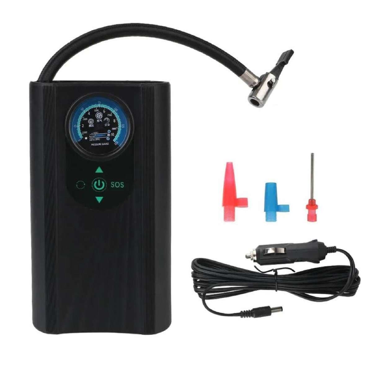 Handheld Car Inflatable Pump - Portable 12V Air Compressor with Digital Pressure Gauge and SOS Light - Black