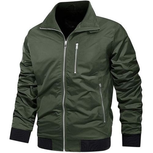 Men Contrast Rib-knit Trim Bomber Jacket.