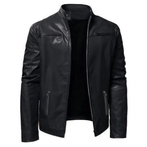 Gukbis Stylish and Durable Men's PU Leather Biker Jacket - Black