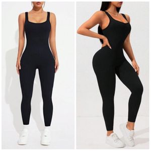Women Ribbed One Piece Bodycon Playsuit Catsuit Jumpsuit BLACK VEST NECK Contouring Design Casual Elegance One Size Everywhere Wear Ladies Baddie Trendy High Stretch