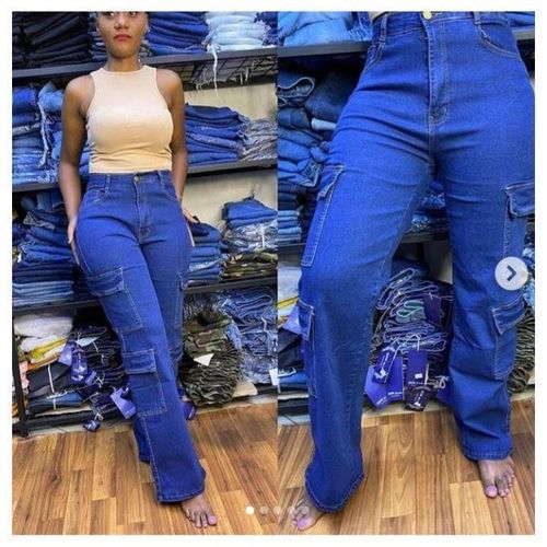 High Waist Jeans, Loose Wide Leg Women's Cargo Pants Jeans