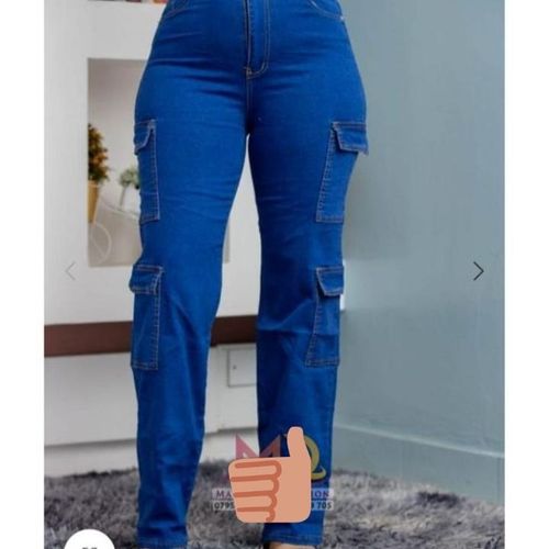 High Waist Jeans, Loose Wide Leg Women's Cargo Pants Jeans