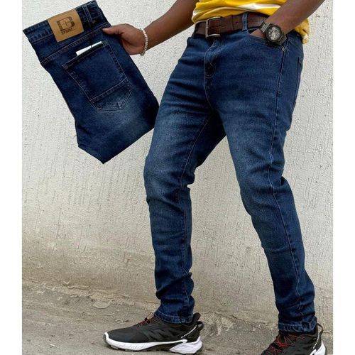 Dark blue washed denim wear men jeans