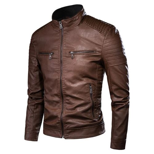 Men's quality warm Stand Collar Leather Jacket