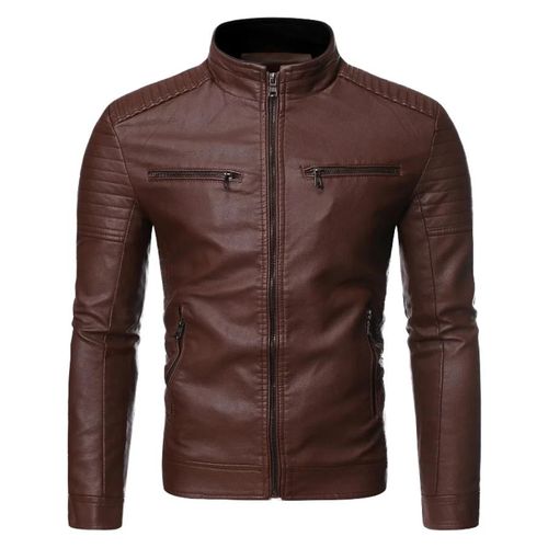 Men's quality warm Stand Collar Leather Jacket