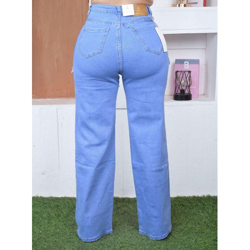 Ladies Jeans/Straight Jeans/Mummy Jeans / MUM JEANS-BLUE.