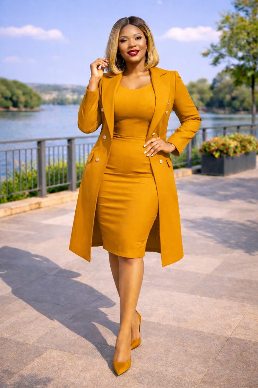 2-Piece Office Lady Dress & Long Blazer Set