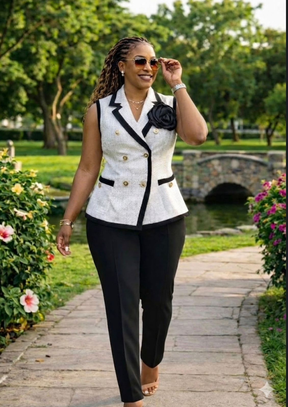 Elegant Women’s 2-Piece Office Set – Sleeveless Blazer & Tailored Pants